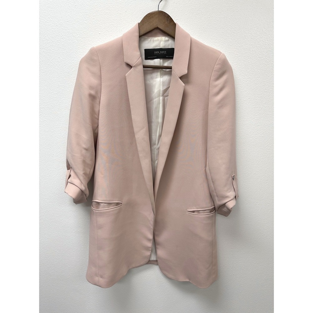 Zara Quarter Sleeve Open Blazer Pink XS